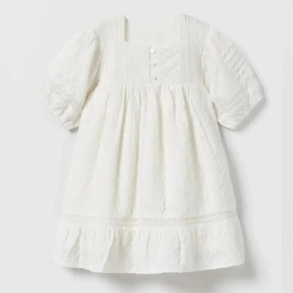 Zara kids embroidered dress puff sleeves christening toddler girl eyelet  white